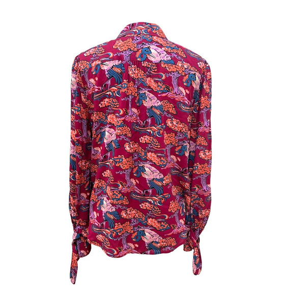 Anthropologie Maeve Darla Button Down Bird Floral Top SZ6 Multi Color Burgundy - Picture 5 of 10